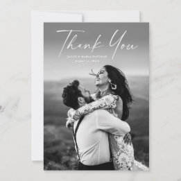 Modern Script Photo Wedding Thank You Card