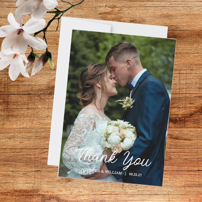 Modern Script Photo Wedding Thank You Card (Creator Uploaded)