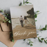 Modern Script Photo Wedding Thank You Card<br><div class="desc">This wedding thank you card design features a modern calligraphy script font, your photo of choice on the front and your personal message on the back. The colour of "Thank you" can be changed to fit your personal image. For more customisation click the "Customise It" button and change the font...</div>
