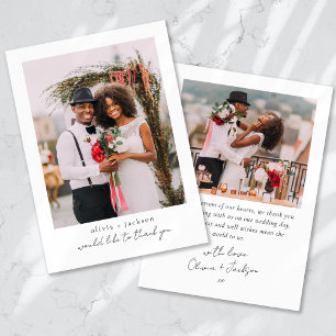 Modern Script Photo Wedding Thank You Card