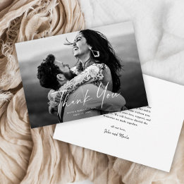 Modern Script Photo Wedding Thank You Card