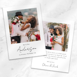 Modern Script Photo Wedding Thank You Card