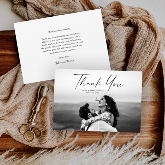 Modern Script Photo Wedding Thank You Card (Creator Uploaded)