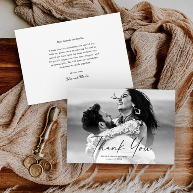 Modern Script Photo Wedding Thank You Card (Creator Uploaded)