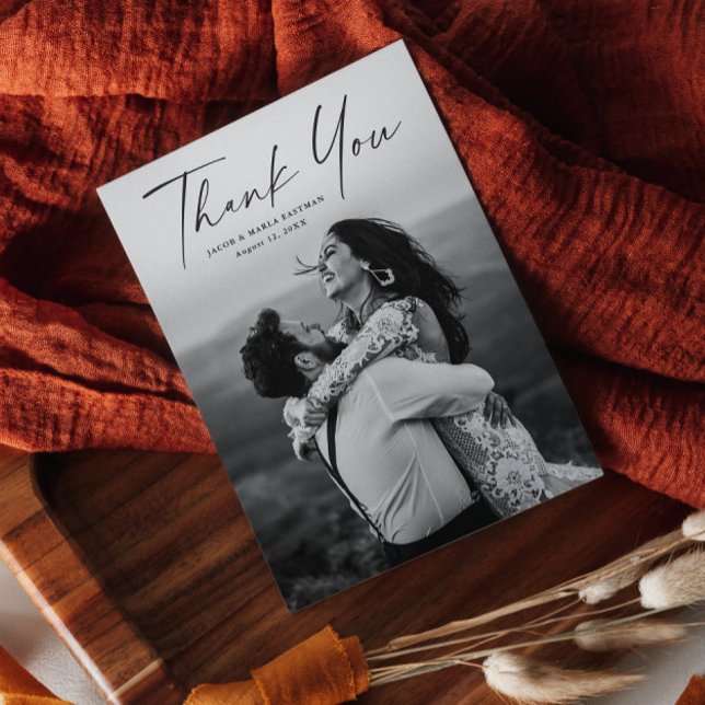 Modern Script Photo Wedding Thank You Card (Modern Script Wedding Photo Thank You Card. Available as a printed card or an instant download.)