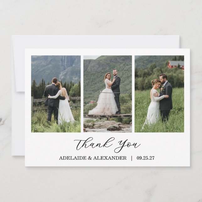 Modern Script Photo Wedding Thank You Card (Front)