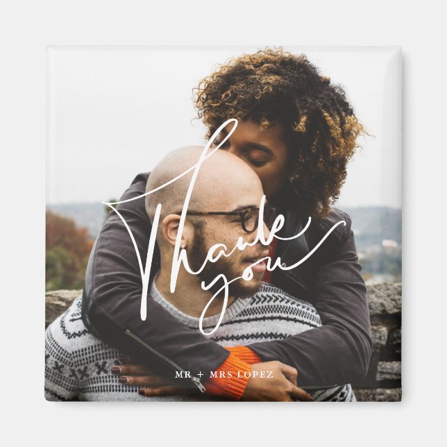 Modern Script Photo Wedding Thank You Magnet (Front)