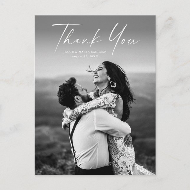 Modern Script Photo Wedding Thank You Postcard (Front)