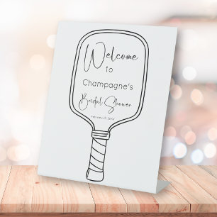 Modern Script Pickleball Bridal Shower Welcome Pedestal Sign
