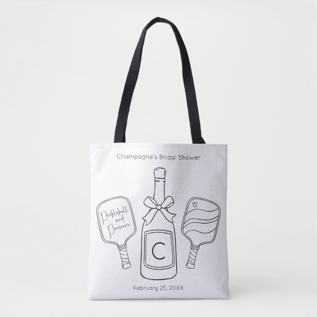Modern Script Pickleball & Prosecco Bridal Shower Tote Bag (Front)