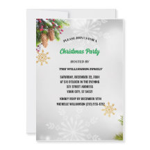 Modern Script Pine Cone Christmas Party Invitation