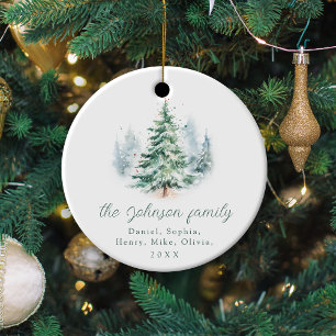 Modern Script Pine Tree Family Christmas Ceramic Tree Decoration