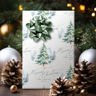 Modern Script Pine Tree Merriest Christmas Wrapping Paper
