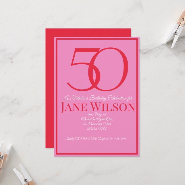 Modern Script Pink 50 and Fabulous Birthday  Invitation (Front/Back In Situ)