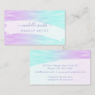 Modern Script Pink Aqua Blue Pastel Ombre Elegant Business Card