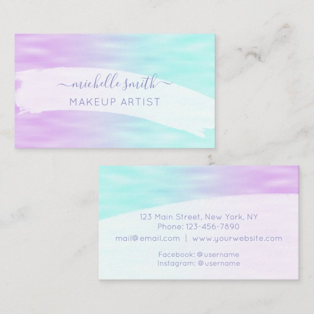 Modern Script Pink Aqua Blue Pastel Ombre Elegant Business Card (Front/Back)