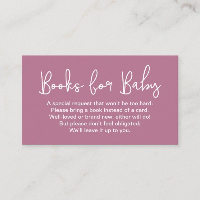 Modern Script pink Baby shower Book Request Enclosure Card (Front)