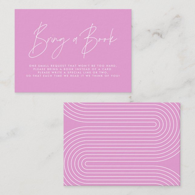Modern script pink baby shower bring a book  card (Front/Back)