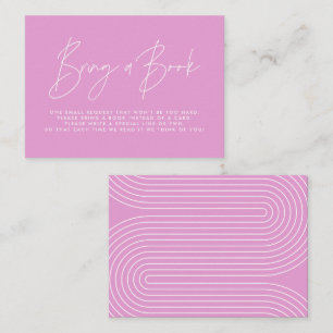 Modern script pink baby shower bring a book  card