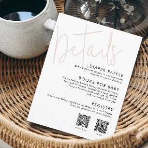 Modern Script Pink Baby Shower Details 2 QR Codes Enclosure Card