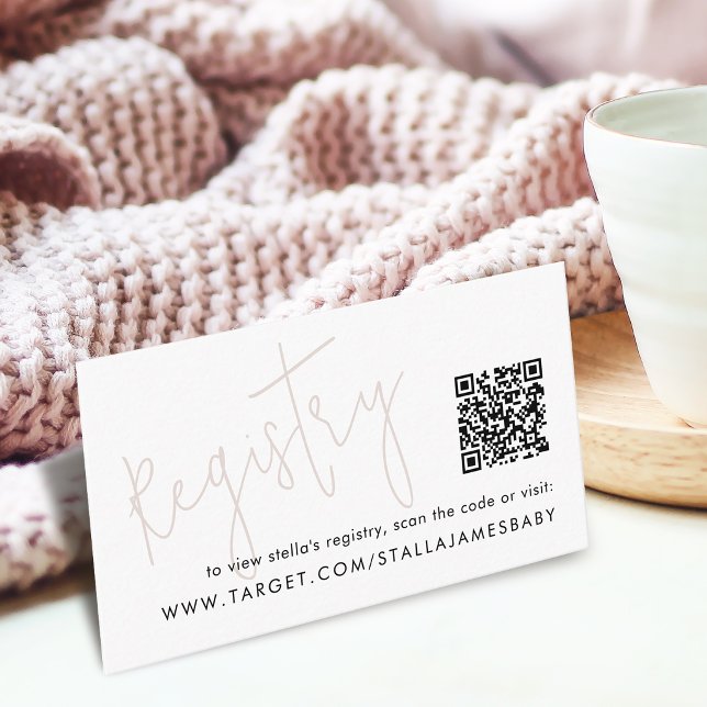 Modern Script Pink Baby Shower QR Code Registry Enclosure Card (Modern Script Pink Baby Shower QR Code Registry Enclosure Card)