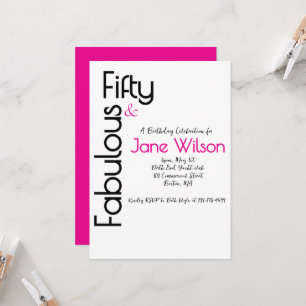Modern Script Pink Black 50 and Fabulous Birthday Invitation