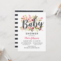 Modern Script Pink Floral Girl Baby Shower