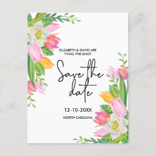 Modern Script Pink Floral Wedding Save the Date Invitation