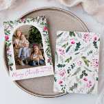 Modern Script Pink Greenery Arch 1 Photo Christmas Holiday Card<br><div class="desc">This collection features watercolor bright pink florals,  berries & winter greenery with modern & elegant typography,  with a winter botanical pattern back.</div>