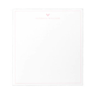 Modern Script Pink Heart Border Monogram Notepad