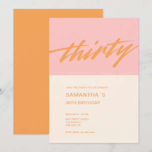 Modern Script Pink Thirty 30th Birthday Invitation