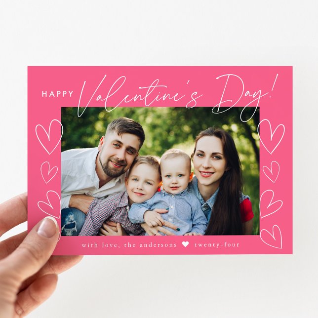 Modern Script Pink Valentine's Day Photo Holiday Card (Creator Uploaded)