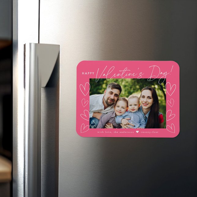 Modern Script Pink Valentine's Day Photo Magnet (Creator Uploaded)