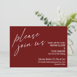 Modern Script Please Join Us Burgundy Wedding Invitation