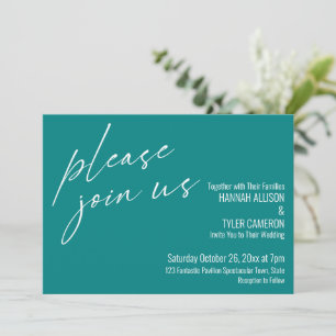 Modern Script Please Join Us Teal Wedding Invitation