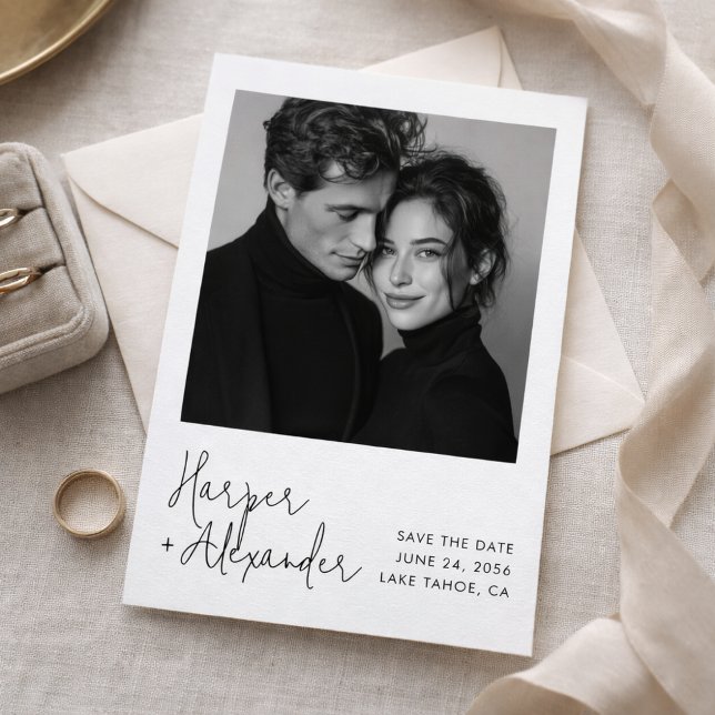 Modern Script Polaroid Photo Wedding Save the Date (Creator Uploaded)