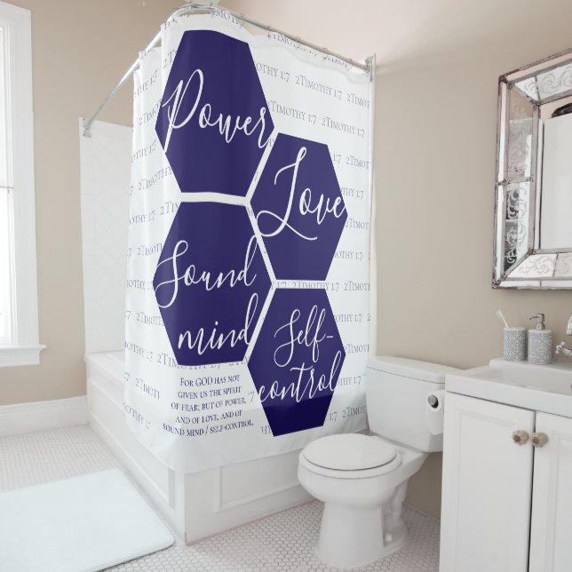 Modern Script POWER LOVE SOUND MIND Christian  Shower Curtain (In Situ)