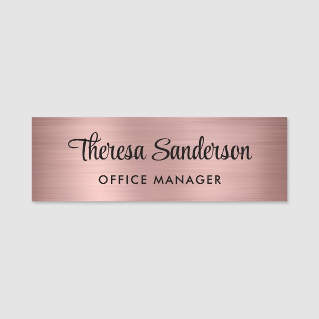 Modern Script Professional Rose Gold Name Tag (Front)