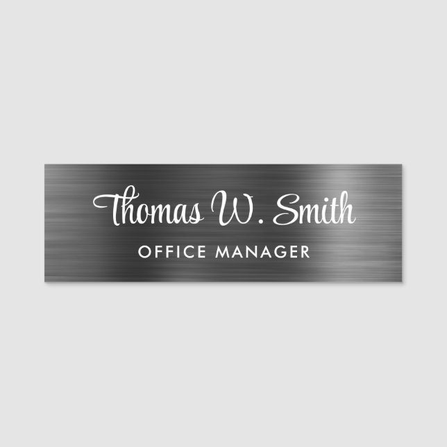 Modern Script Professional Silver Grey Name Tag (Front)
