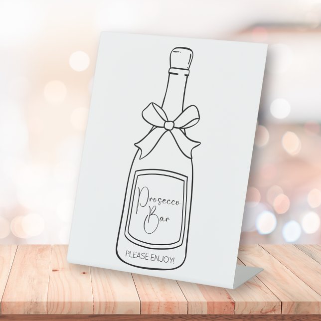 Modern Script Prosecco Bar Bridal Shower Pedestal Sign (Creator Uploaded)