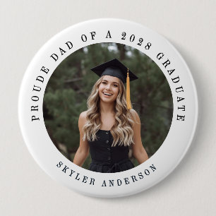 Modern Script Proud Dad Senior Photo Graduation  10 Cm Round Badge