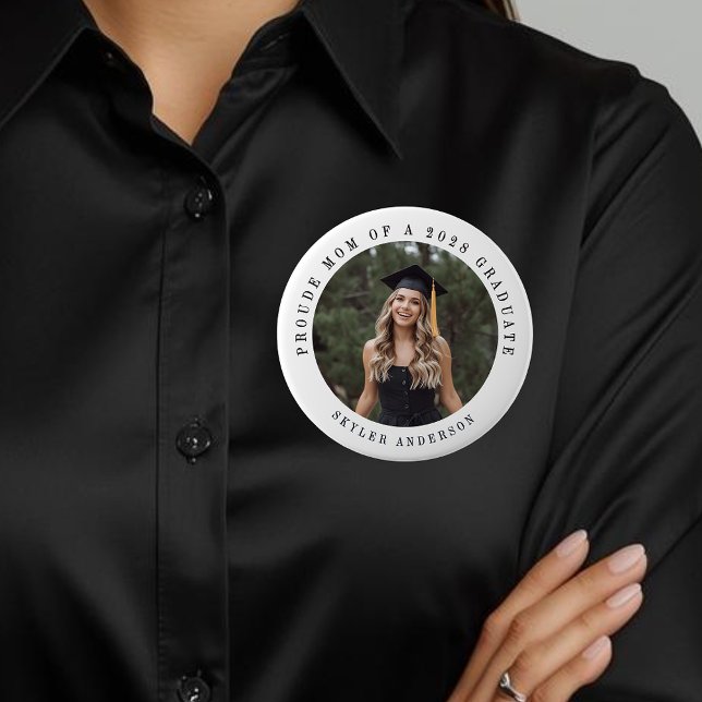 Modern Script Proud Mum Senior Photo Graduation  10 Cm Round Badge (Creator Uploaded)