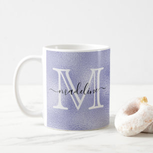 Modern Script Purple Foil Monogram Coffee Mug