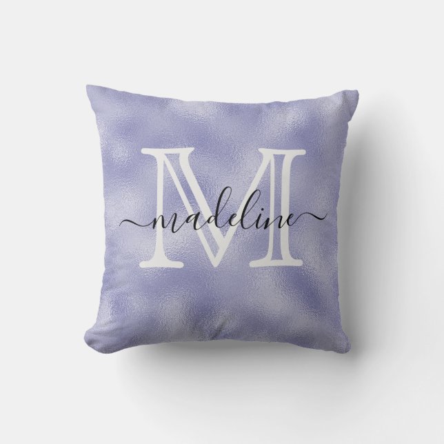 Modern Script Purple Foil Monogram Cushion (Front)