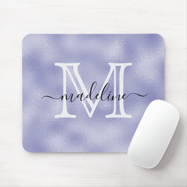 Modern Script Purple Foil Monogram Mouse Mat (With Mouse)