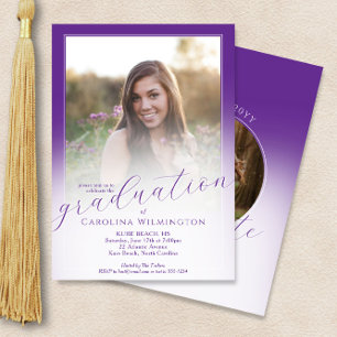 Modern Script Purple Ombre Photo Graduation Invitation