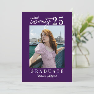 Modern Script Purple Photo Graduation Party Invitation