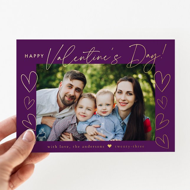 Modern Script Purple Valentine's Day Photo Foil Holiday Card (Creator Uploaded)