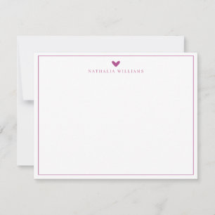 Modern Script Purple Violet Heart Border Monogram Card