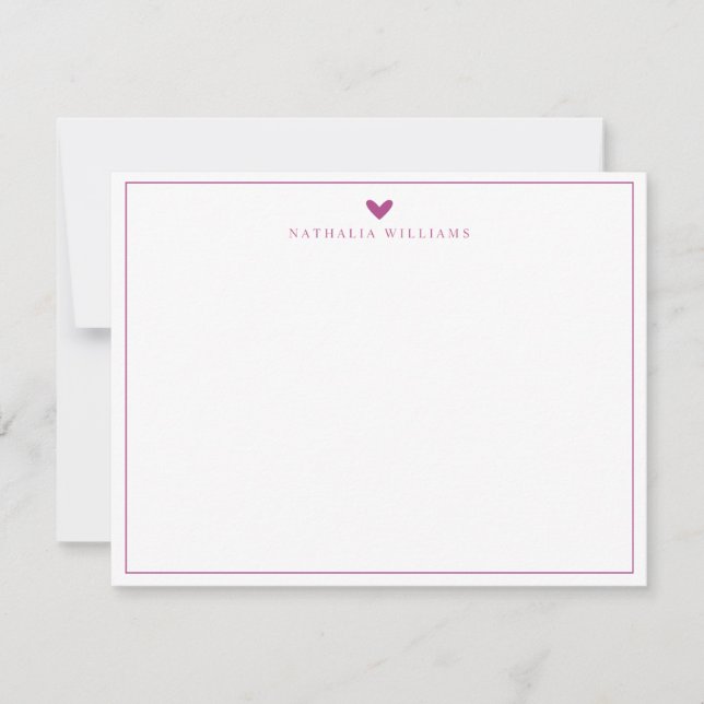 Modern Script Purple Violet Heart Border Monogram Card (Front)